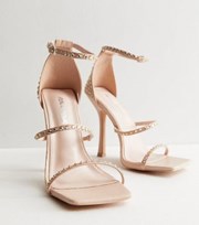 Public Desire Pale Pink Diamante Strappy Stiletto Heel Sandals